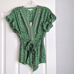 Max Studio Ruffle Cap Sleeve Tie Waist Blouse